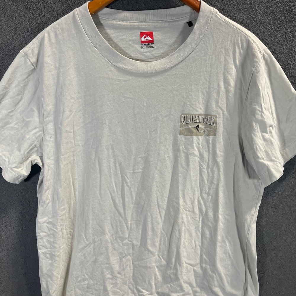 Quiksilver Mens Graphic T-Shirt Light Gray Surf Back Print Logo Size Large